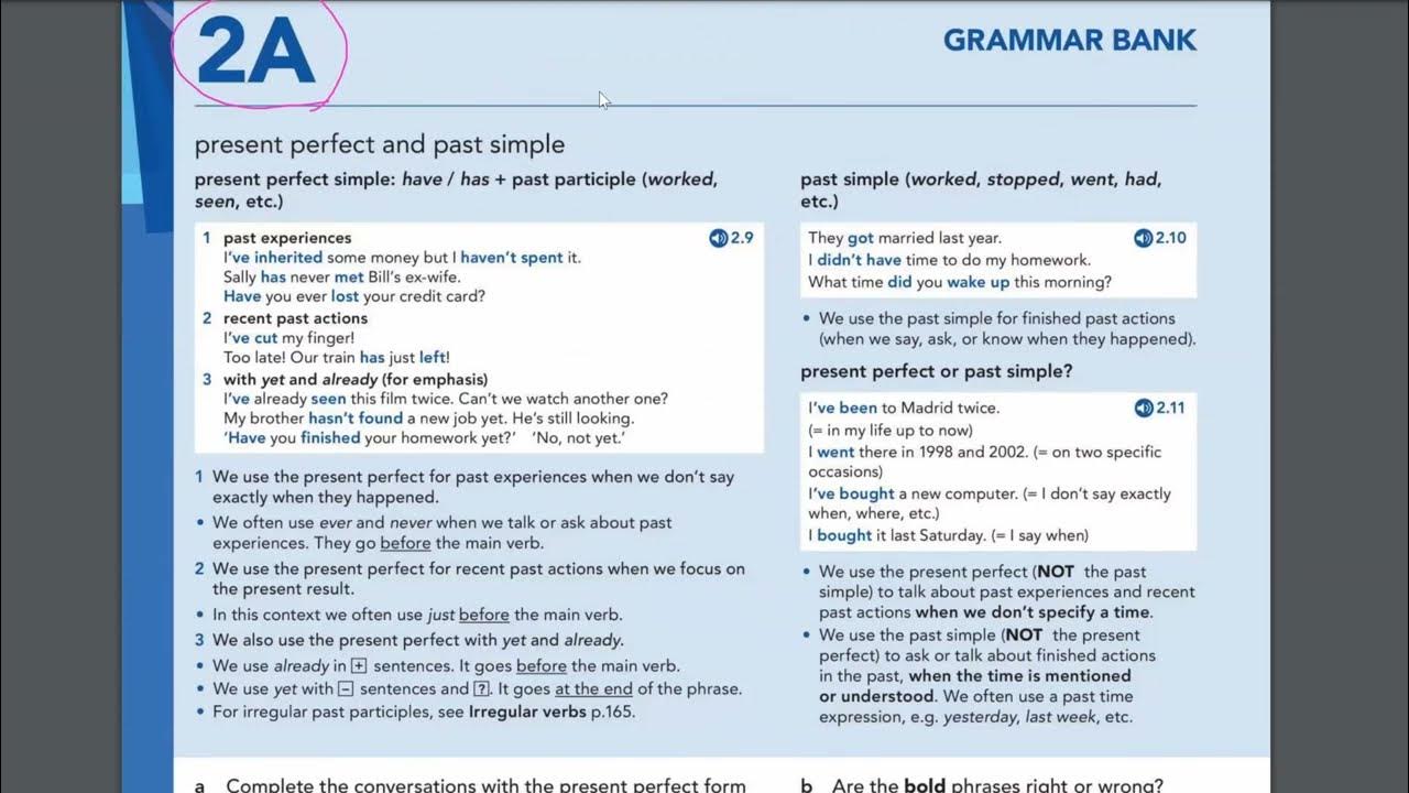 English File Intermediate Grammar 2A, How to differentiate present ...