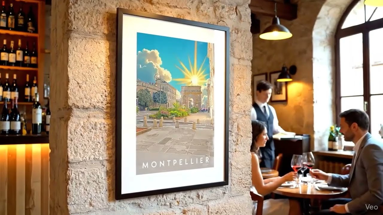Montpellier Arc de Triomphe Art Print — Cinematic Wine Bar Showcase (A1 Giclée Poster)