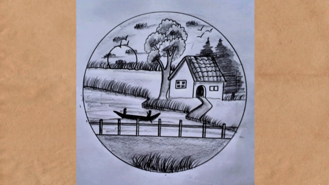How to Sketch Sunset Scenery in Circle step by step ll pencil sketch ...