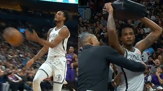 Nic Claxton Ejected For Throwing Ball Into Crowd Then Tries To Throw Seat Cushion