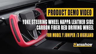 New Model Y Juniper /3 Highland Red Nappa Leather Yoke Steering Wheel with Side Carbon Fiber