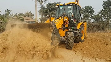 JCB Backhoe Machine Pushing Soil and Leveling Road - JCB 3DX Widening Village Road