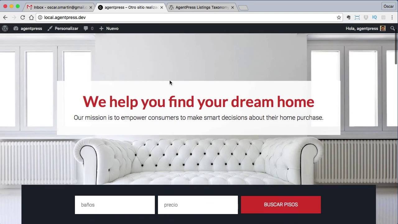 Cambiar el orden en los campos del buscador de la plantilla Agentpress para hacer web inmobiliaria wordpress admin login