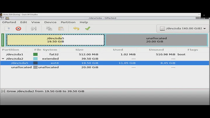 Resize Ubuntu 20.04 Virtual Box VM with GParted