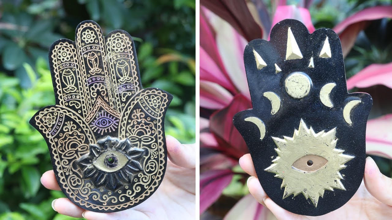 Resin Art| Resin Coaster with Silicone Molds| Resin Hamsa Hand Coaster with Incense Holder