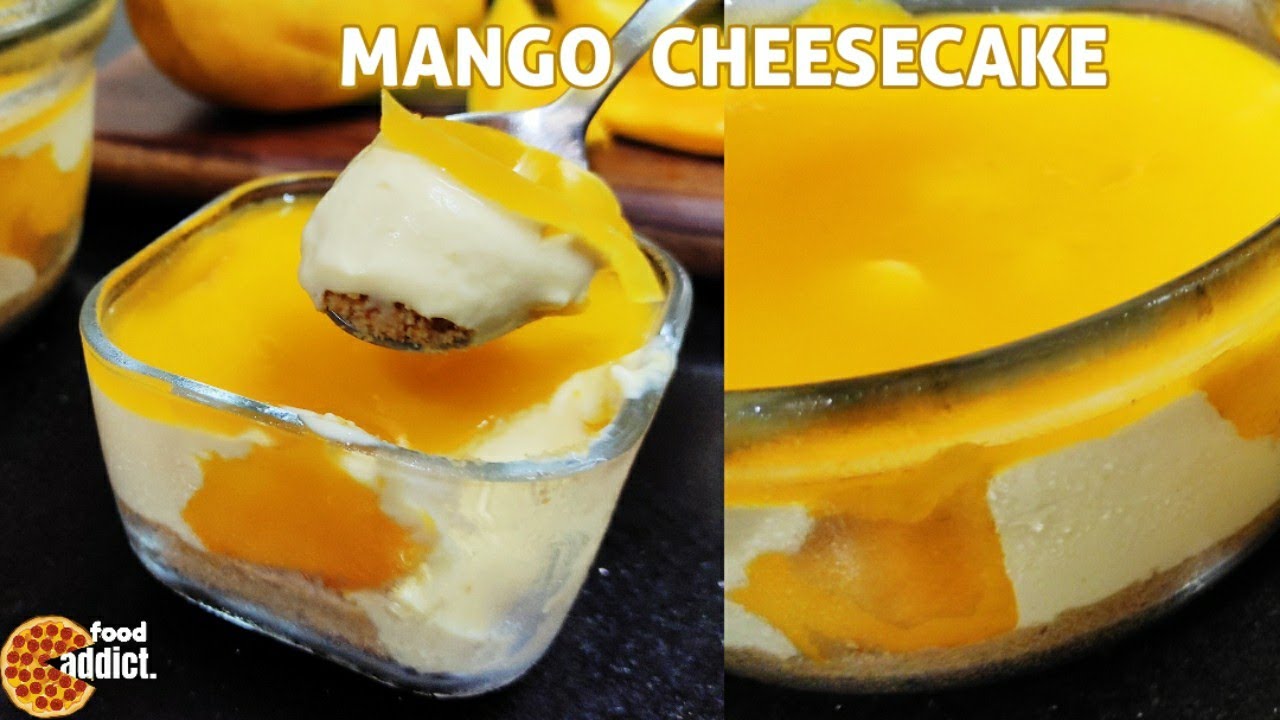 No bake mango yogurt cheesecake with raspberries