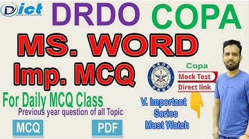 DRDO COPA | Ms. Word MCQ | V.V Imp. Must watch | Previous Year Series of ms word