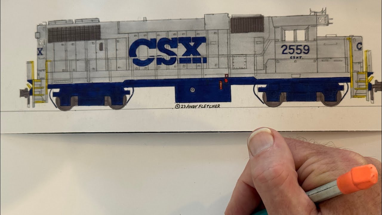 絵画 turn around CSX GP38-2 2559 Stealth Gray Locomotive Drawing Andy Fletcher