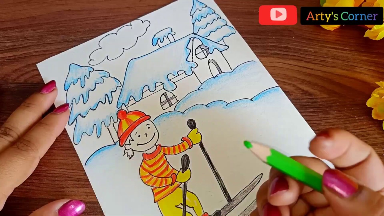 How to Draw Winter Season Scenery | Easy Winter Drawing Step by Step ...