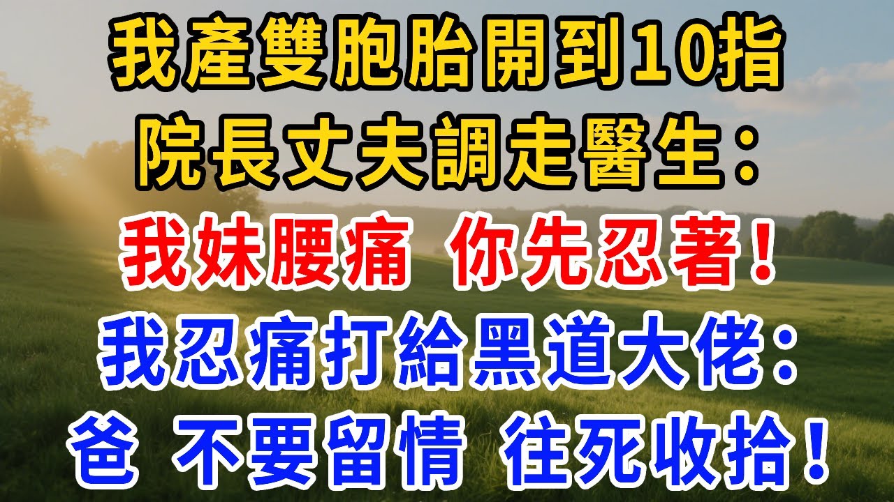 我產雙胞胎開到10指，院長丈夫調走醫生：我妹腰痛，你先忍著！你等會兒再生。我忍痛打給黑道大佬：爸 不要留情 往死收拾！#琴琴講故事 #為人處世#生活經驗#情感故事#晚年哲理#說故事#完結文