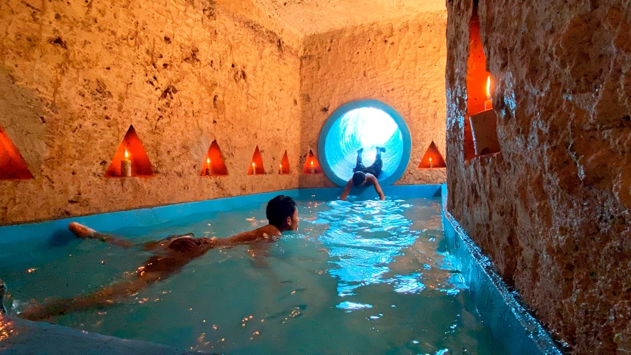100Days Building Underground House with Swimming Pool And Decoration Underground Room