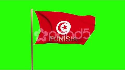 Tunisia Flag With Title Waving In The Wind. Looping Sun Rises Style. Animation