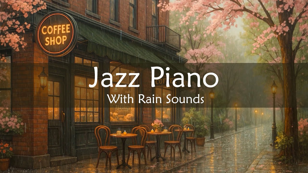 Rainy Night Jazz Piano | Cozy Coffee Shop Ambience with Relaxing Rain ...