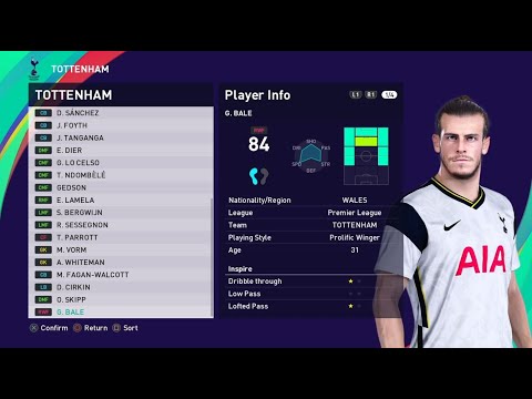 Pes 2021 | Tottenham Hotspur F.C. Players Faces & Ratings (Ft. Gareth Bale)  - Youtube
