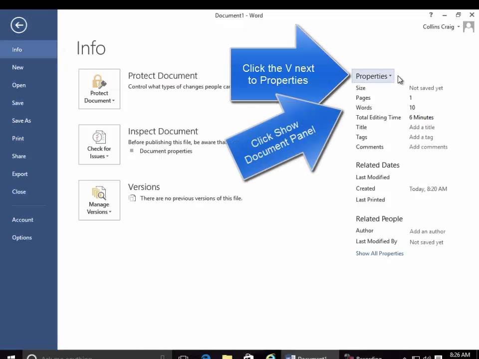 update document properties word 2013