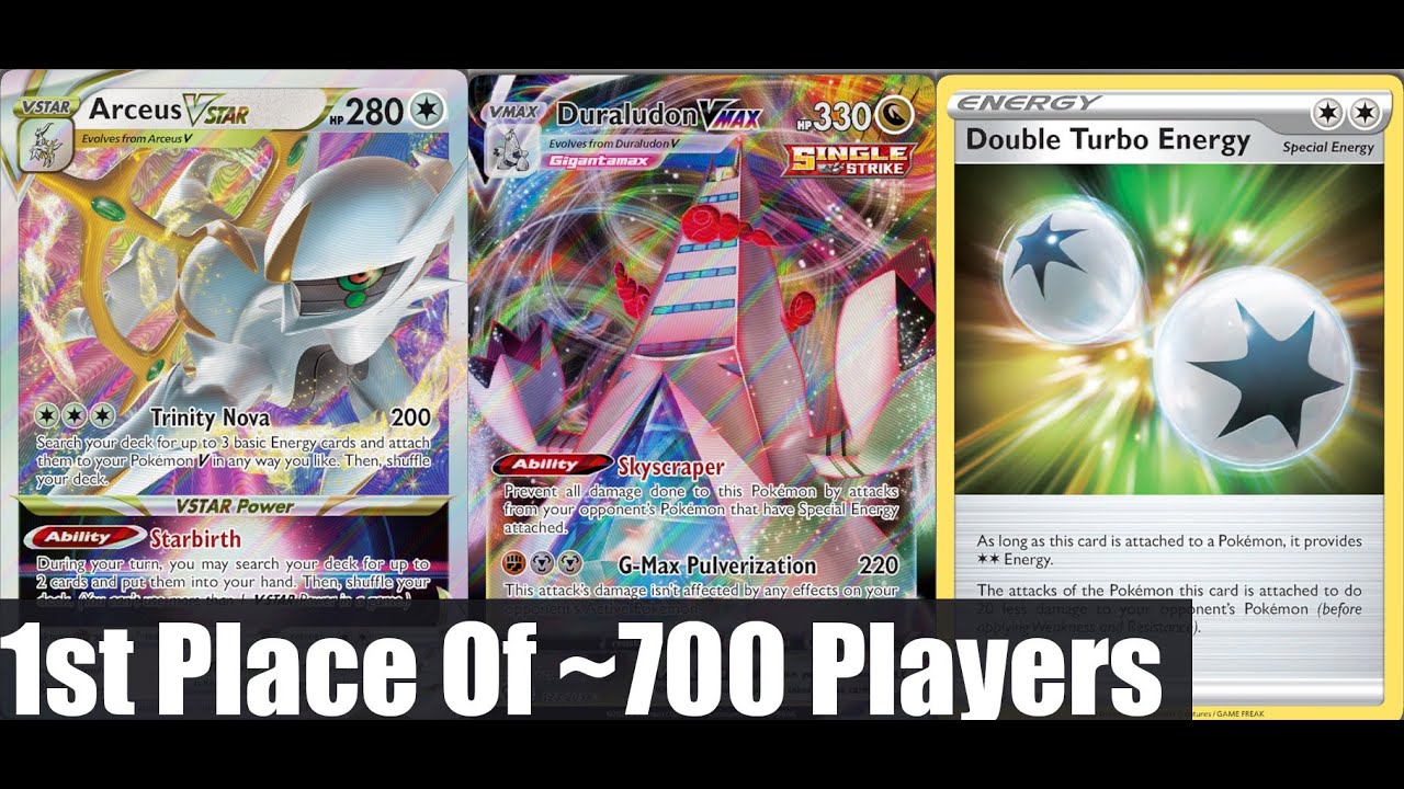 arceus vmax pokemon card VSTAR [2] Trinity Charge Search your deck for up to 3 basic Energy cards and attach them to your Pokemon V in any way you like Arceus VMAX GX Gold Metal