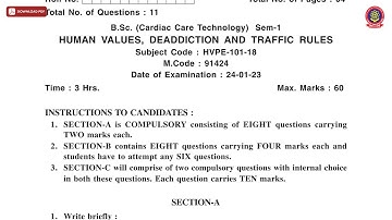 BSC 1ST SEM CCT HUMAN VALUES DEADDICTION AMD TRAFFIC RULES JAN 2023 | PTU