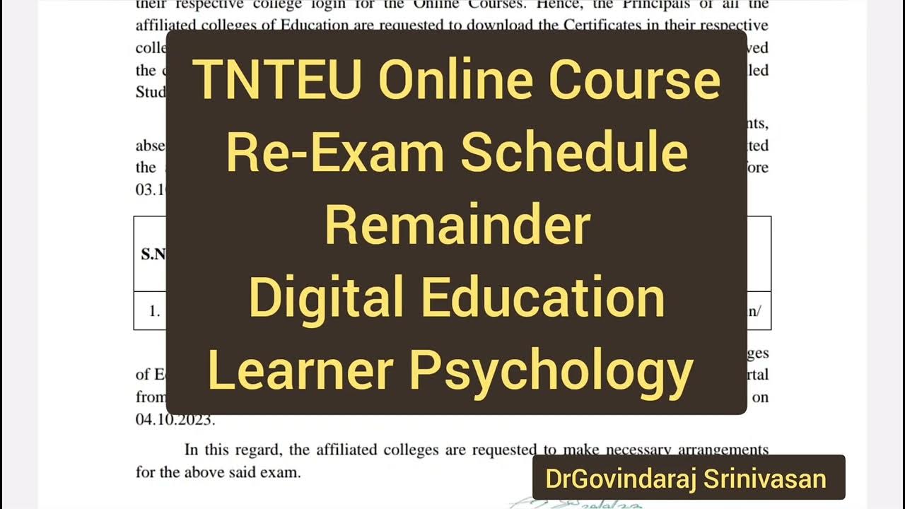 TNTEU Online Course ReExam Schedule Remainder Digital Education