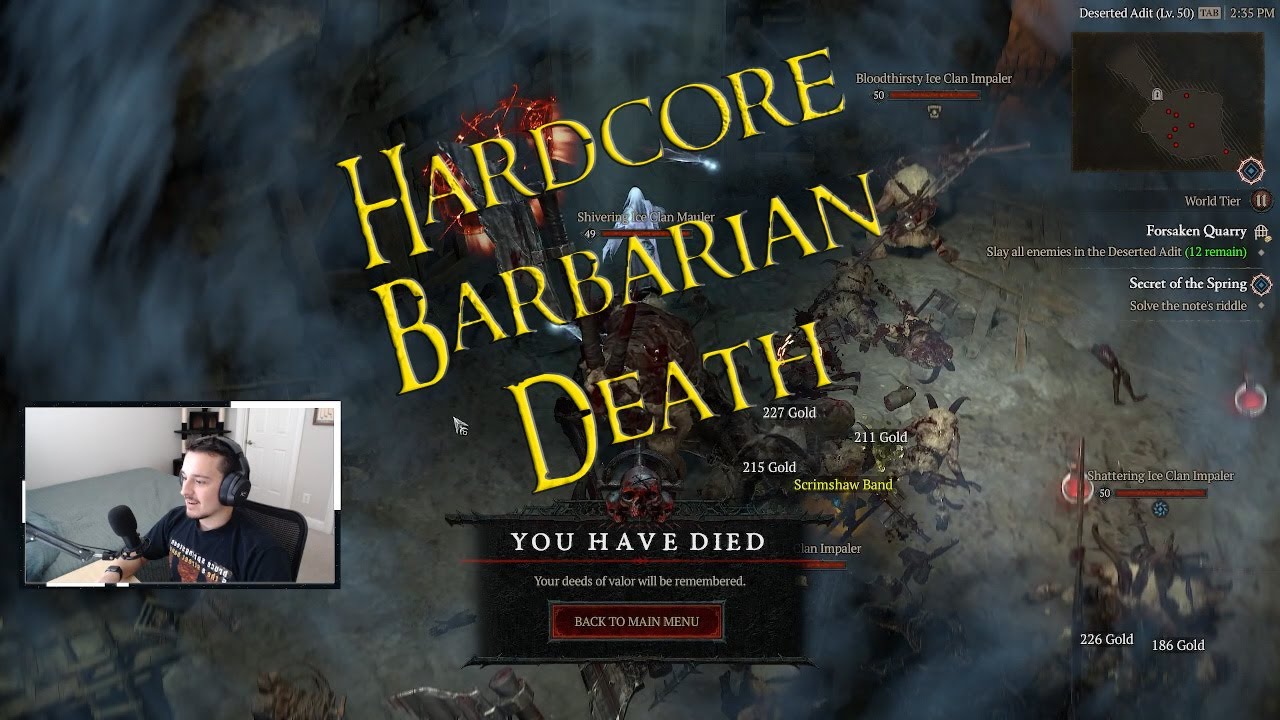 Diablo Hardcore Death - RWF - Level 50 Barbarian