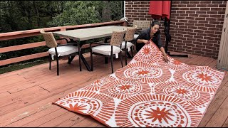 Outdoor Plastic Straw Rug 5x8ft Funny Floral Style Reversible Patio Area Rugs Waterproof Non Sheddin