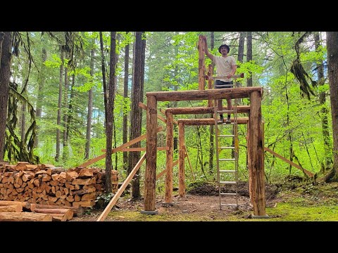 Log Woodshed Build Part 2: Notching & Setting Beams