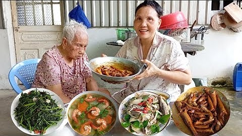 Bà lão 101 tuổi ăn cá bóng cát chấm gỏi bắp chuối rau lang luộc canh dưa leo nấu tôm |Đậm vị quê nhà