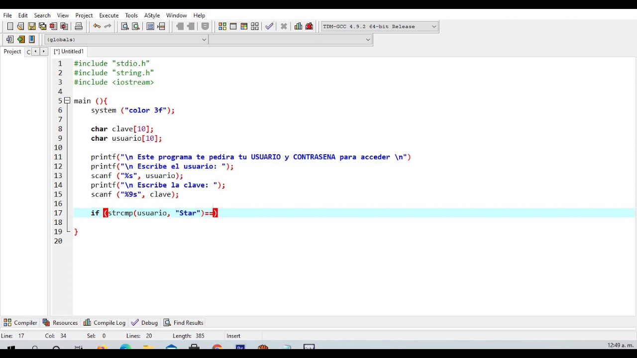 Programa Login con Condición IF y ELSE en Dev C++ - YouTube