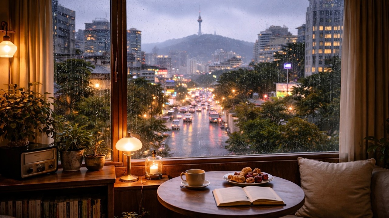 Cozy Window Rain in Seoul 🌧️ | Windowlight Cozy Ambience for Study & Relax (3H)