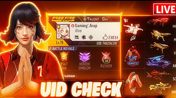 Free Fire Live 🔥 | UID Check & Reaction | Custom Room Giveaway|#freefirelive #ffliveidcheck#freefire