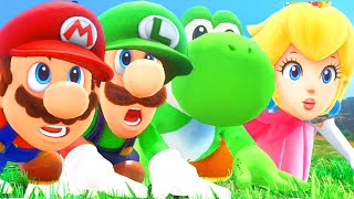 Super Mario Odyssey - Mario vs Luigi vs Yoshi vs Peach (Splitscreen Race) - Part 1