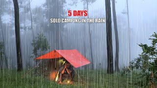 5 DAYS SOLO CAMPING HEAVY RAIN - RELAXING RAIN SOUNDS - ASMR CAMPING