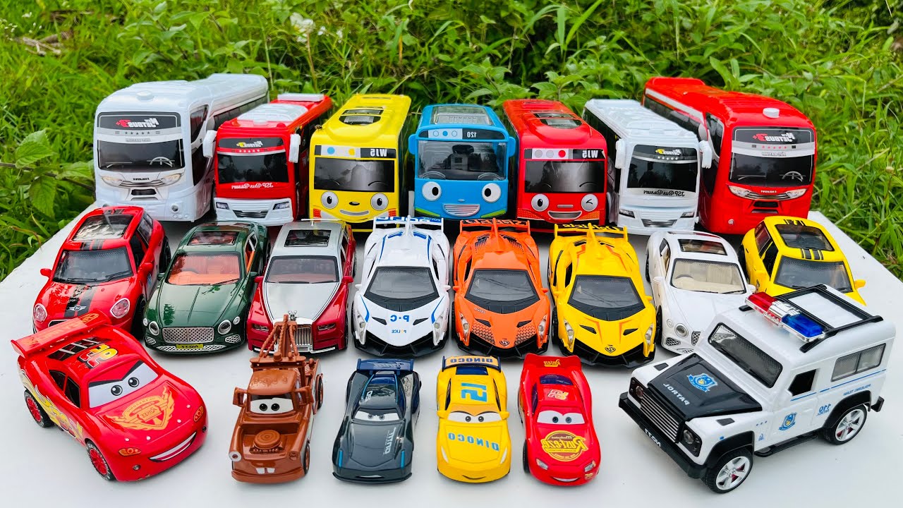 Unboxing toy cars trucks, Tayo, Police cars, Lightning McQueen, Doc Hudson, Sally Carrera, Crus #991