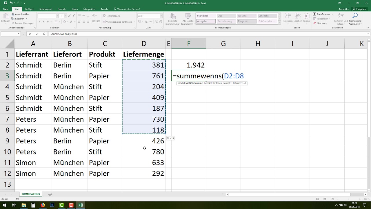  New Excel SUMMEWENN und SUMMEWENNS Funktion bilden [mehrere Kriterien gleichzeitig, Bedingungen]