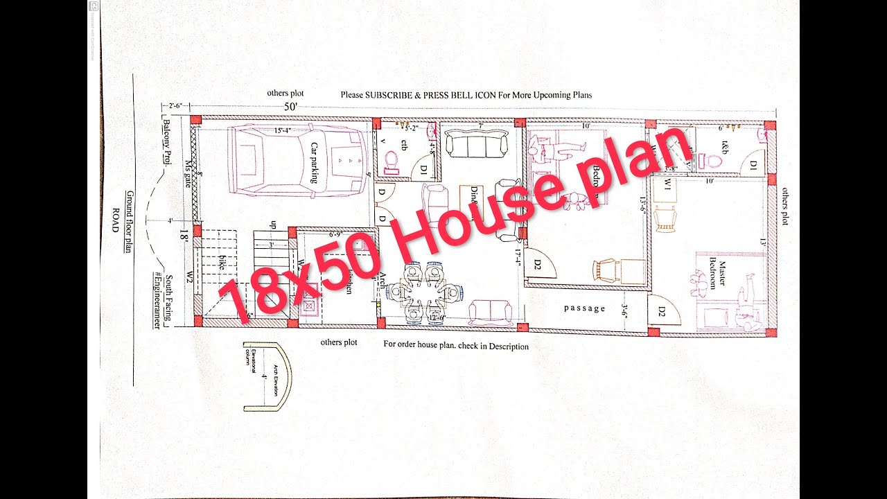 18x50 House plan with car parking II 18 By 50 मकान का नक्शा II18x50 ...