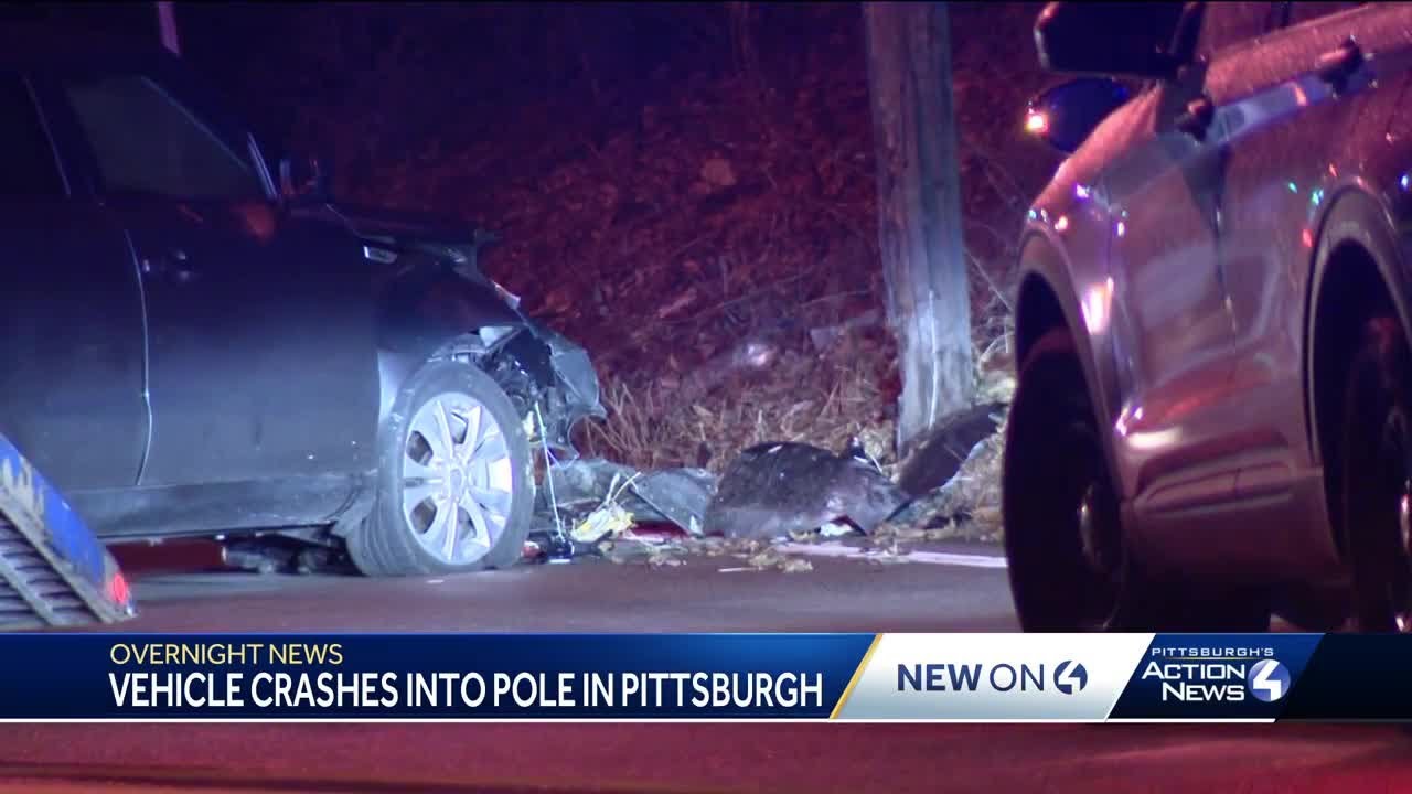 Vehicle crashes into pole in Pittsburgh - YouTube
