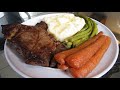 Top Sirloin Steak with Mashed Potatoes, Asparagus and Carrots