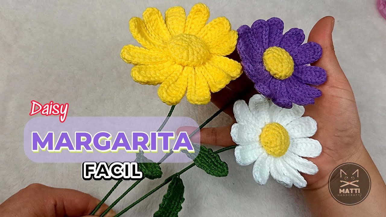 🌼Flor a crochet 🧶 (MARGARITA / DAISY) 🩷How to make crochet flowers Español/English.