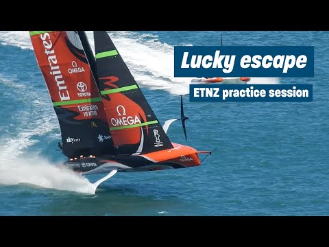 LUCKY ESCAPE - Emirates Team New Zealand almost lose control in gust