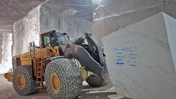 Volvo L350F Loader Transports Giant Marble Block at Iktinos Underground Quarry