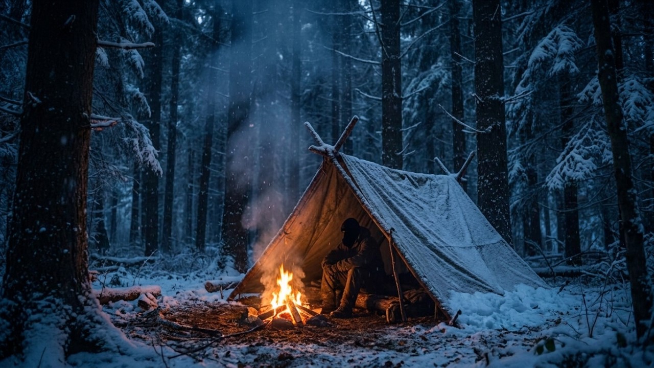 ❄️ Extreme Winter Survival in the Wild Forest 🔥 Solo Bushcraft at -16°C