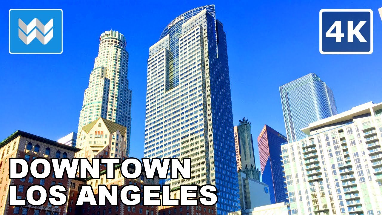 Walking around Downtown Los Angeles in California USA ?  Binaural City Sound 【4K】