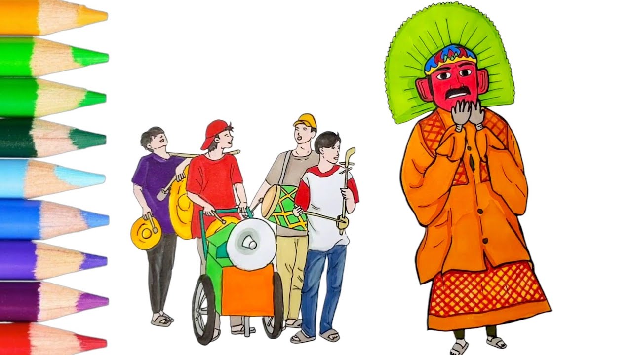 Menggambar ondel-ondel ngamen bareng pemain musik