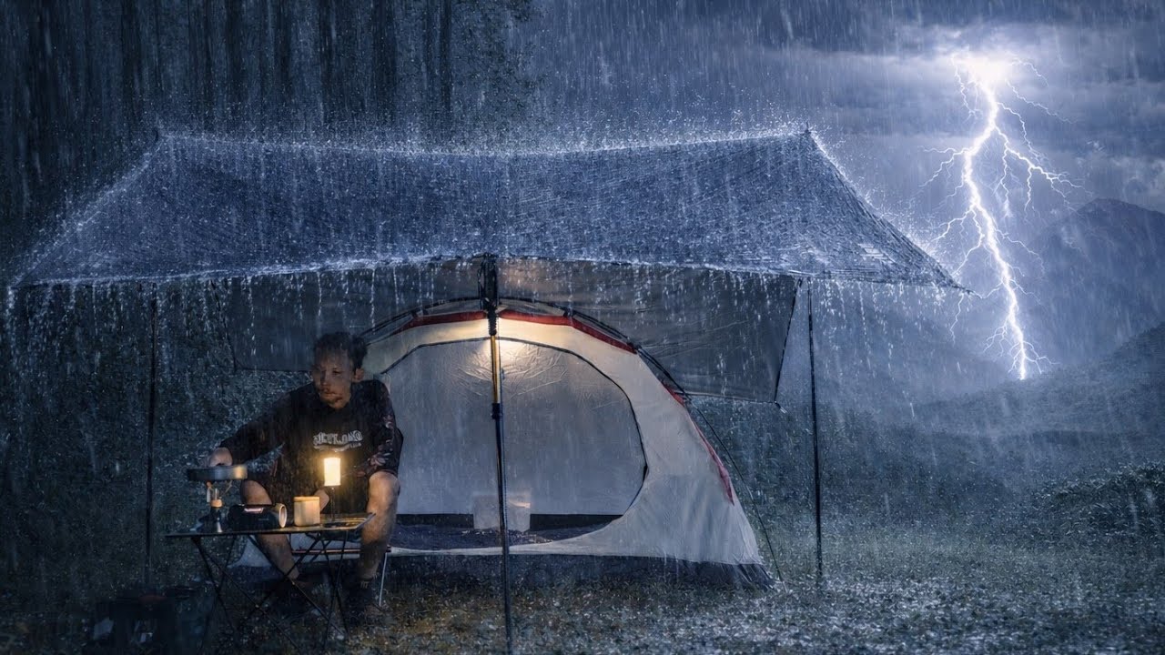 Camping Alone in a Violent Thunderstorm | Heavy Rain Tent Ambience ...
