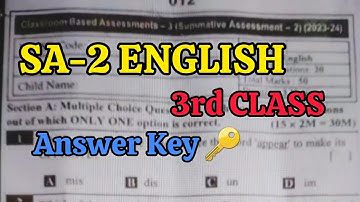 SA-2 3rd Class 💯ENGLISH CBA-3 💯Real Full Question Paper 2023-2024 | 3rd 💯SA-2 ENGLISH Question Paper