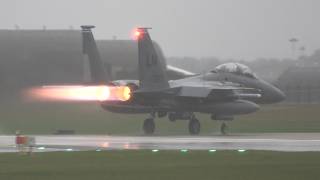 USAF F-15's Wet Runway Take Off RAF Lakenheath
