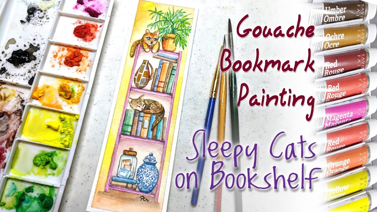 Sleepy Cats Gouache Bookmark Painting Demo