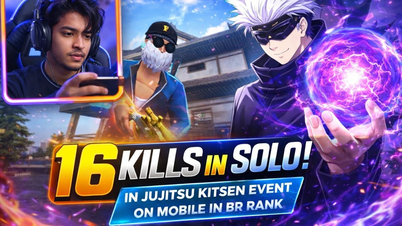 16 KILLS IN SOLO👍, ON MOBILE📱, NEW JUJITSU KITSEN EVENT  |PC BAN|