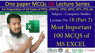 MS Excel Important MCQs Part 2 | Computer Studies | PPSC KPPSC FPSC | Lecture 18 screenshot 5