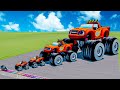 Big Small Blaze And Monster Machines Vs Trains Vs Deadly Traps BeamNG Drive