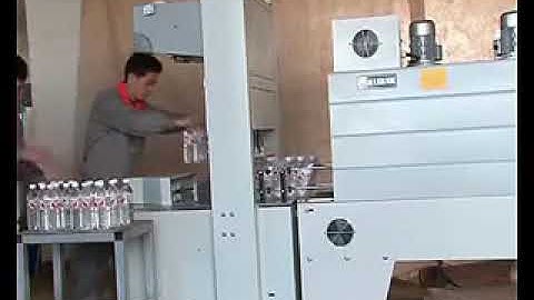 Máy đóng lốc chai, máy cắt dán và rút màng co PE bán tự động,máy đóng gói log chai PE